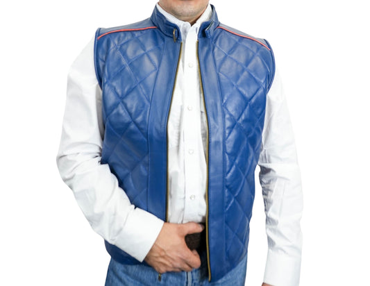 Paolo Blue Leather Vest
