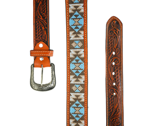 Blue-Brown Western Embroided Belt