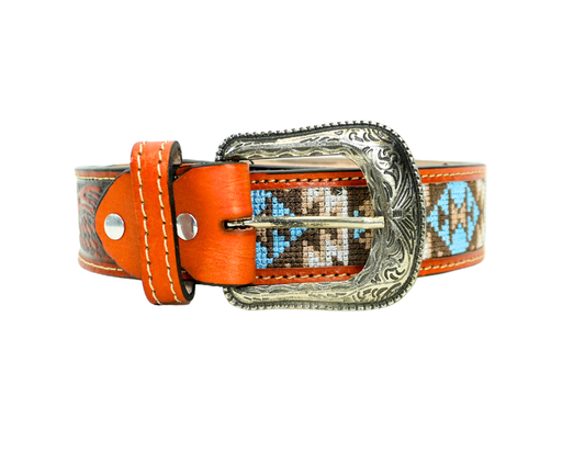 Blue-Brown Western Embroided Belt