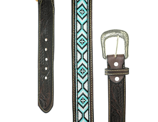 Blue-White Western Embroided Belt