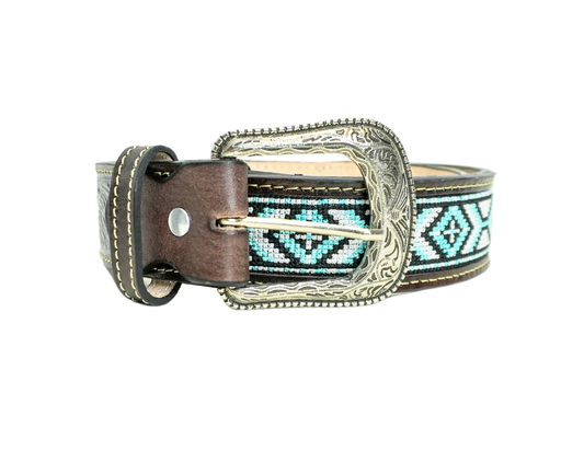 Blue-White Western Embroided Belt