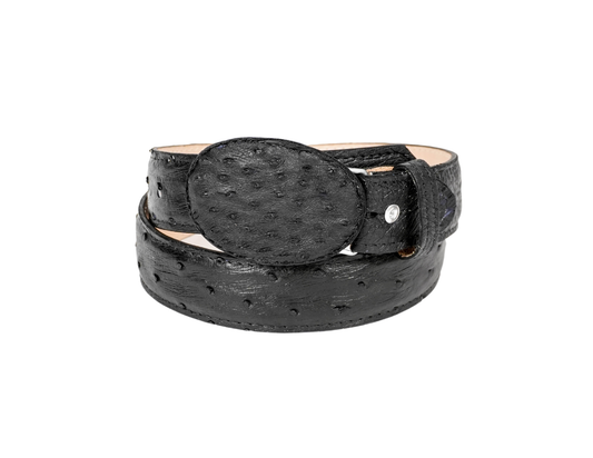 Black Ostrich Cowboy Belt