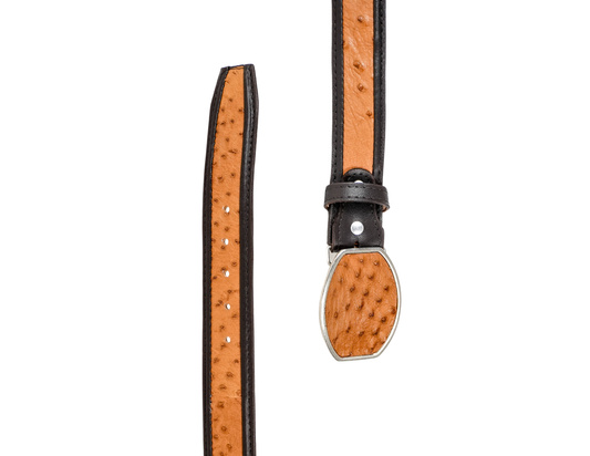 Honey Brown Ostrich Metal Buckle Belt