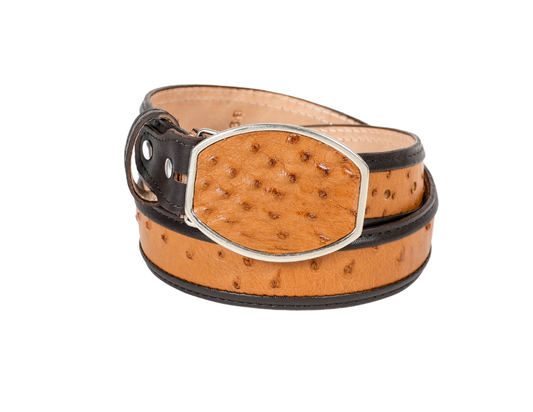 Honey Brown Ostrich Metal Buckle Belt