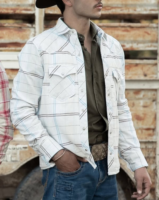 Canyon Creek Plaid Western Snap Shirt – Natural & Sky Blue