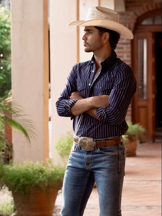 El Vaquero Azul – Navy Western Pinstripe Shirt