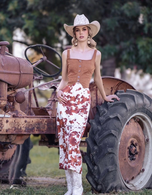 Willowbrook Cowhide Print Midi Skirt