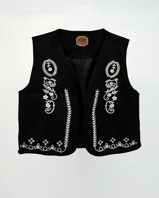 Canyon Rose Embroidered Suede Western Vest – Black