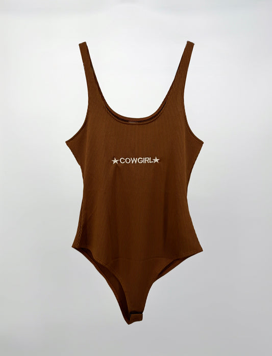 High Noon Cowgirl Ribbed Bodysuit- Saddle Brown