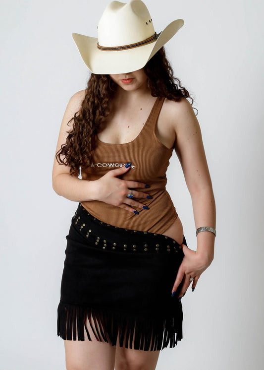 High Noon Cowgirl Ribbed Bodysuit- Saddle Brown