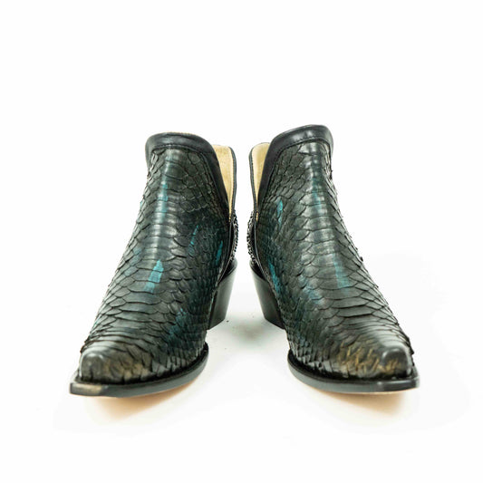 Black Green Python Snip Toe Western Booties