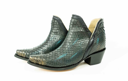 Black Green Python Snip Toe Western Booties