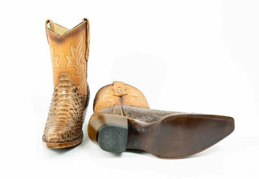 Cognac Python Snip Toe Western Booties