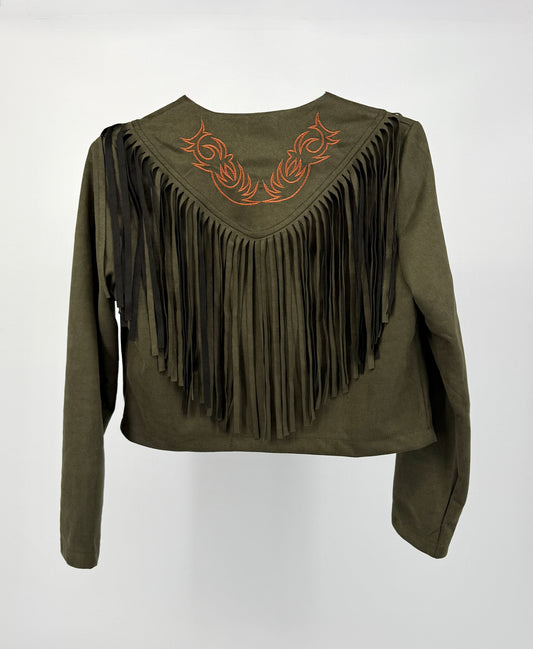 Sierra Fringe Embroidered Western Jacket – Olive Green
