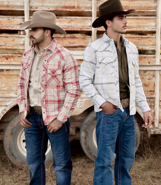 Canyon Creek Plaid Western Snap Shirt – Natural & Sky Blue