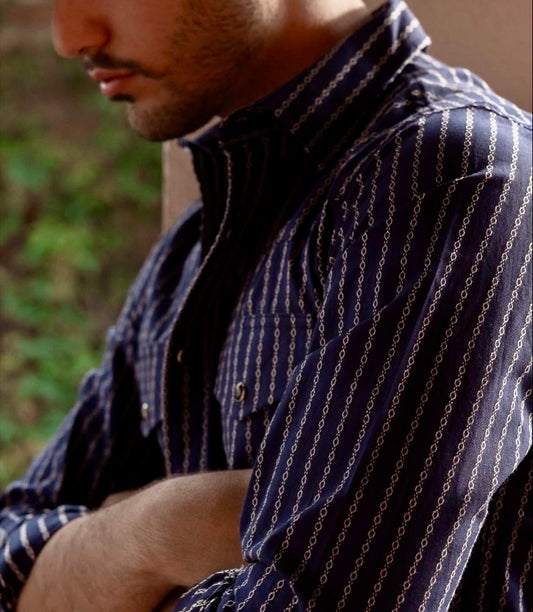 El Vaquero Azul – Navy Western Pinstripe Shirt