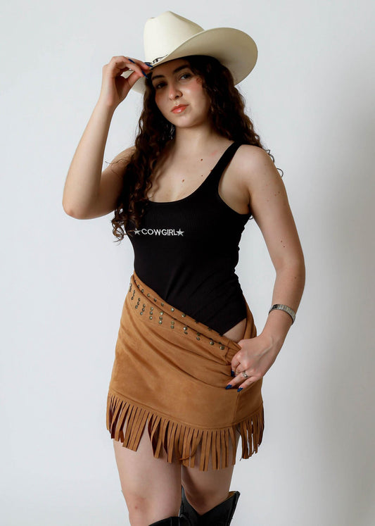 High Noon Cowgirl Ribbed Bodysuit – Black